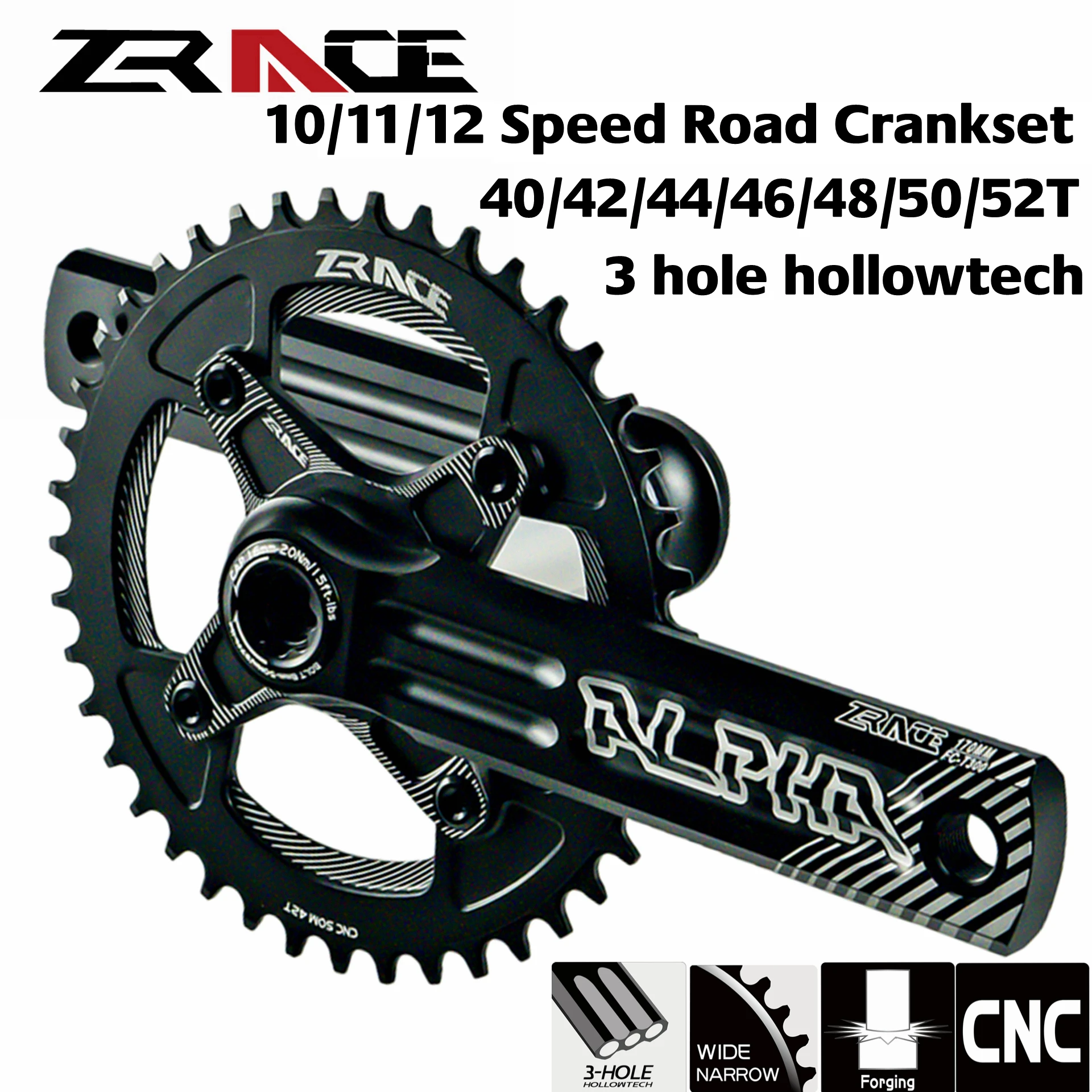 Zrace Alpha 10 11 Speed Road Chainset Crank 40/42/44/46/48/50/52 T 170/172 5/175 для цикла изгиба поперечного