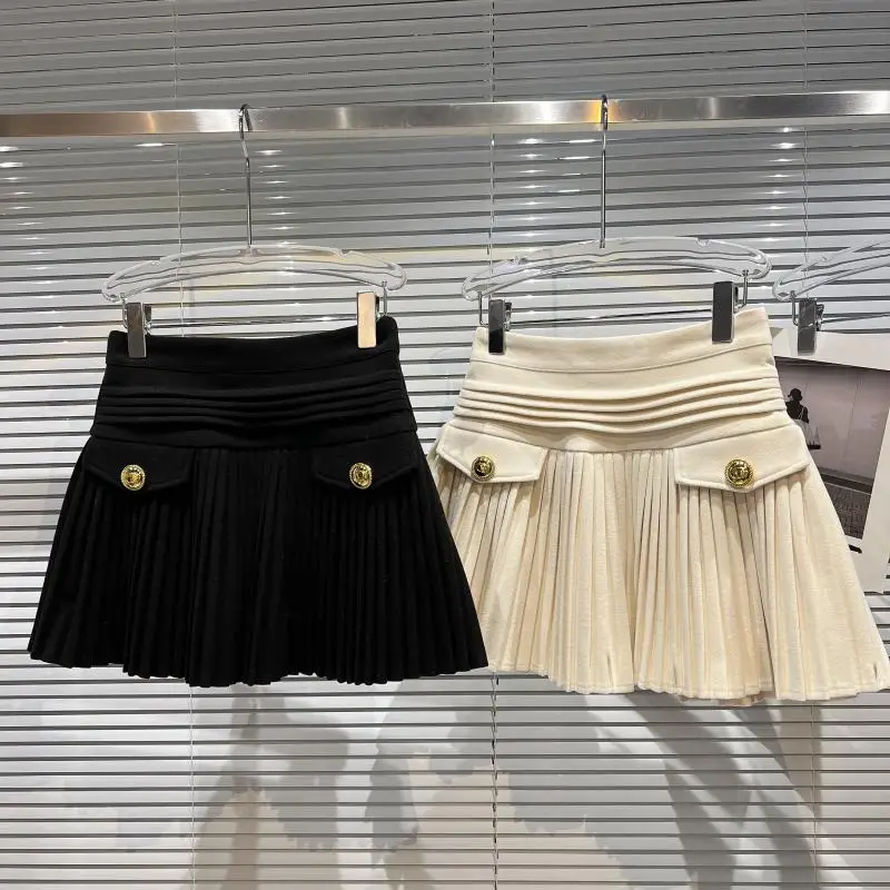 Female Pleated Skirts 2021 New Autumn Winter Slim High Waist Metal Button Double Pockets Above Knee Short Mini Wool Skirt Women
Female Pleated Skirts 2021 New Autumn Winter Slim High Waist Metal Button Double Pockets Above Knee Short Mini Wool Skirt Women