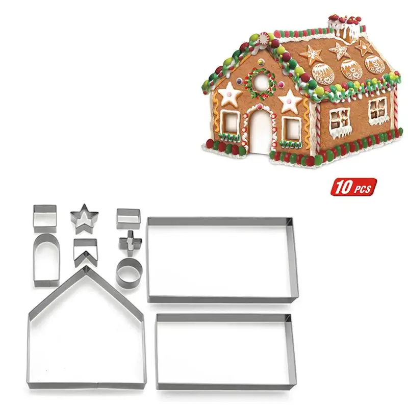 

10 шт. 3D Рождественский домик, имбирный домик, печенье, набор резаков из нержавеющей стали, форма для печенья, инструменты для украшения торта