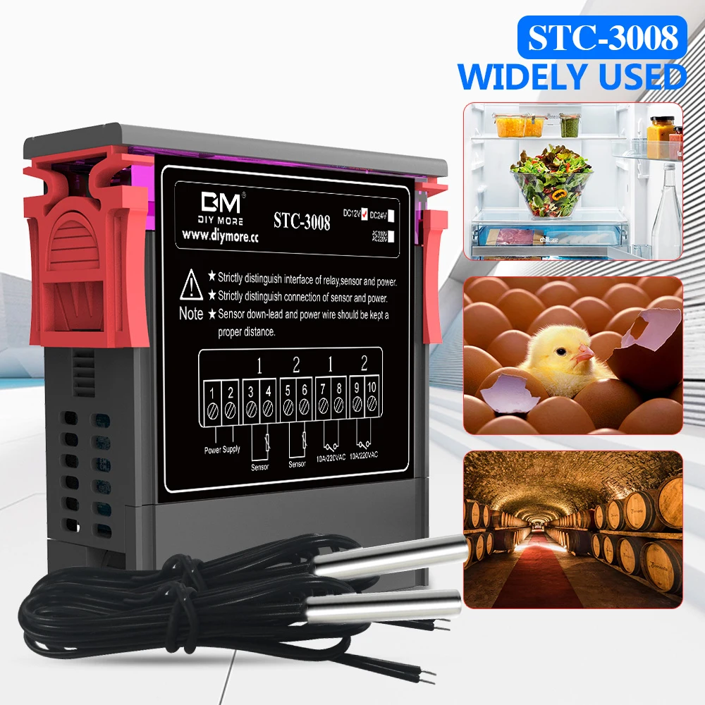 STC-3008 двойной регулятор температуры с двумя релейными выходами 12 В 24 220