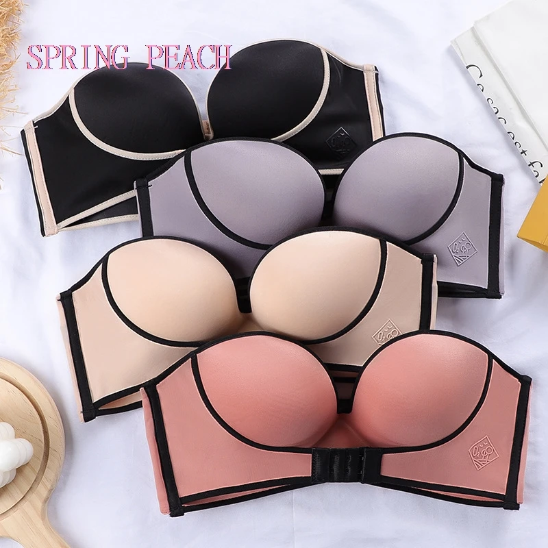 Бюстгальтер пуш-ап бесшовный с застежкой спереди, без бретелек 
Бюстгальтер пуш-ап бесшовный с застежкой спереди, без бретелек