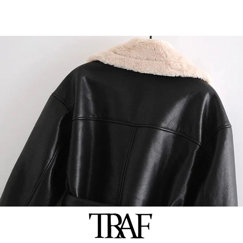 TRAF Women Fashion With Fur Faux Leather Thick Warm Jacket Coat Vintage Long Sleeve Tied Belt Female Outerwear Chic Top
TRAF Women Fashion With Fur Faux Leather Thick Warm Jacket Coat Vintage Long Sleeve Tied Belt Female Outerwear Chic Top