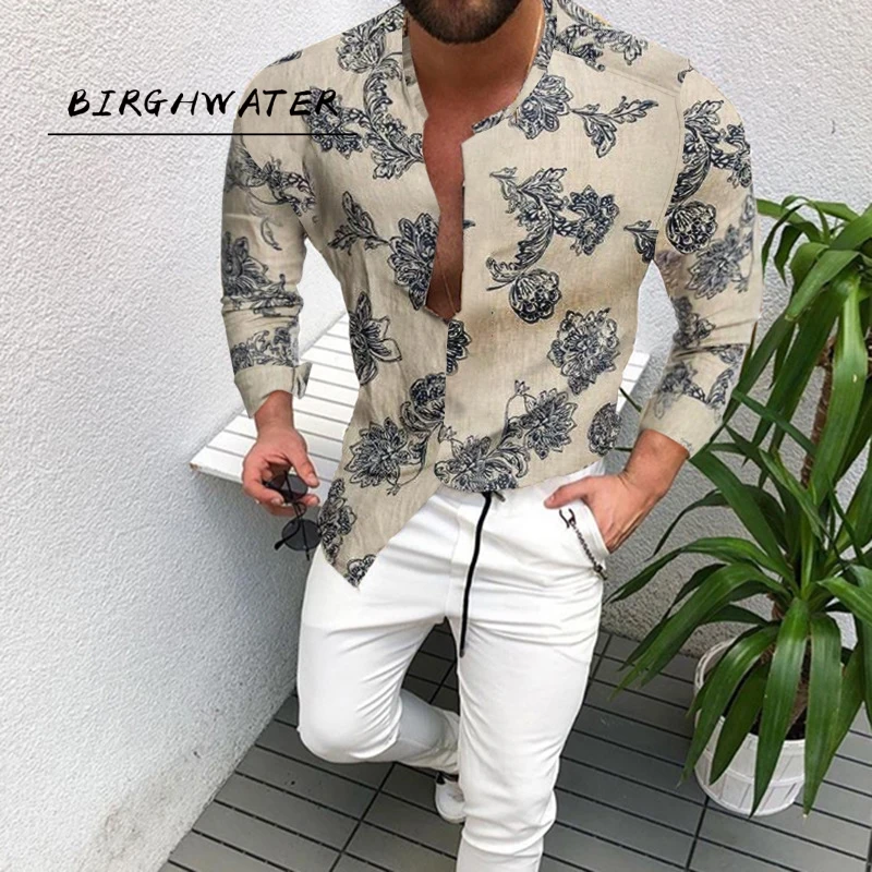 

2021 Summer Cotton And Linen Shirt Men Fashion Solid Long Sleeve Tops Shirts Men's Casual Turn-Down Collar Blusa Stretwears