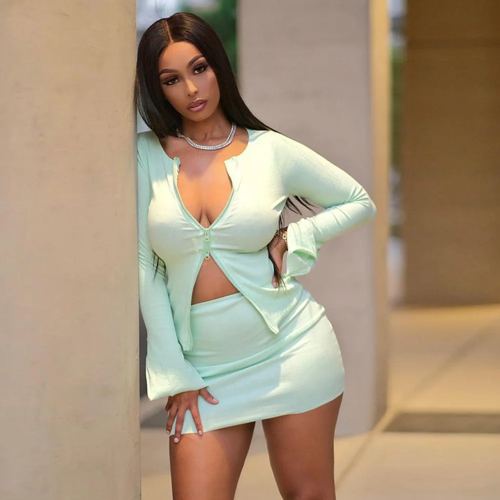 Autumn Casual Elegant Two Piece Set Women Long Sleeve Zipper Solid Tops Dress Sets Sexy Bodycon Club Party 2 Piece Set Outfits
Autumn Casual Elegant Two Piece Set Women Long Sleeve Zipper Solid Tops Dress Sets Sexy Bodycon Club Party 2 Piece Set Outfits