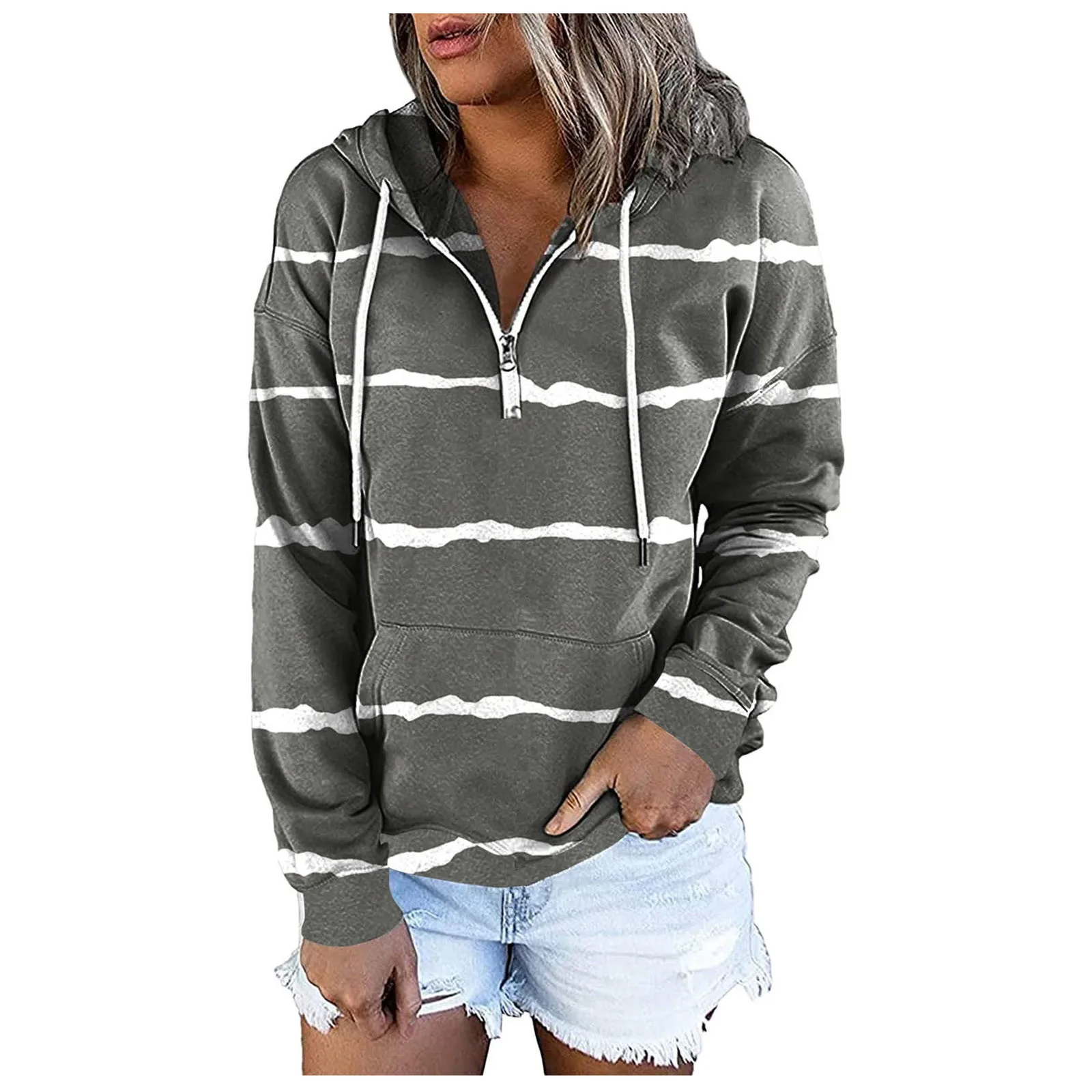 Hoodie Fashion Striped Print Sweatshirt Pullover Harajuku Zip Up V Neck Women's Sweatshirts Pocket Top Streetwear Sudaderas 
Hoodie Fashion Striped Print Sweatshirt Pullover Harajuku Zip Up V Neck Women's Sweatshirts Pocket Top Streetwear Sudaderas