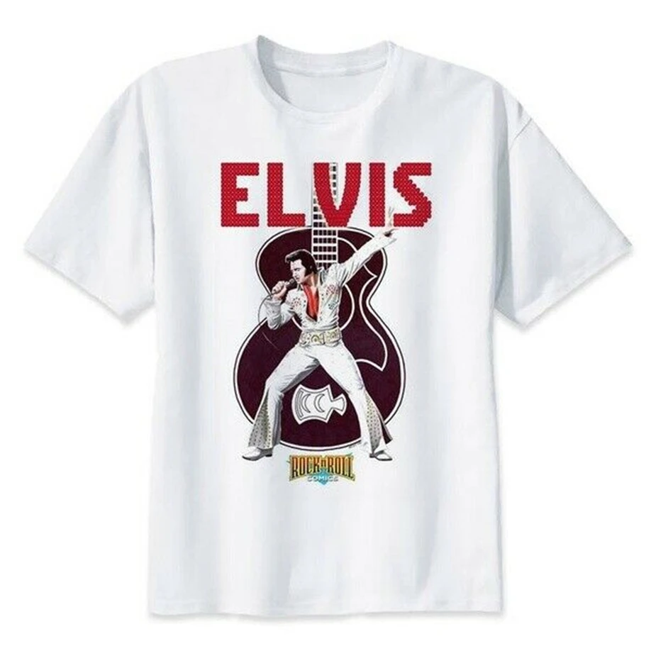 Фото Elvis Presley пение РОК Н 'Ролл белая футболка графическая футболка|Мужские футболки|(China)
