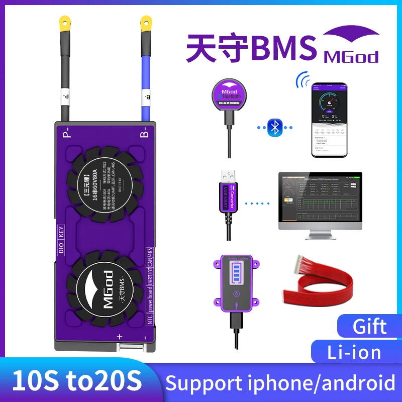 Smart BMS 3.7V 10S 13S 16S 17S 20S LI-ION 18650 battery 80A 100A 150A balance board with BT UART Power Board Accessorie Gift | Электроника