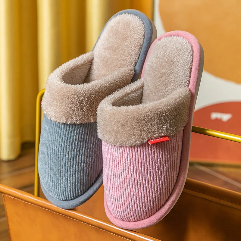 

Wool Slippers Lovers Men And Women Thickened Warm Indoor Anti-skid Thick Bottom Plush Home Corduroy Cotton Slippers Autumn And