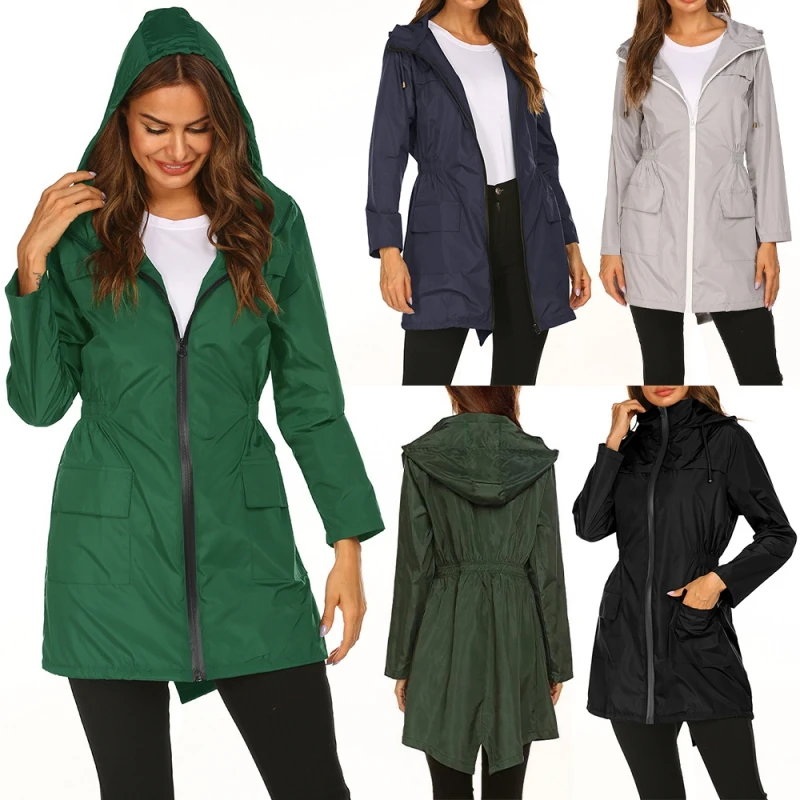 Women's 2021 New Fashion Lightweight Raincoat Female Sfit Waterproof Packable Hooded Outdoor Hiking Rain Jacket Active Rainwear
Women's 2021 New Fashion Lightweight Raincoat Female Sfit Waterproof Packable Hooded Outdoor Hiking Rain Jacket Active Rainwear