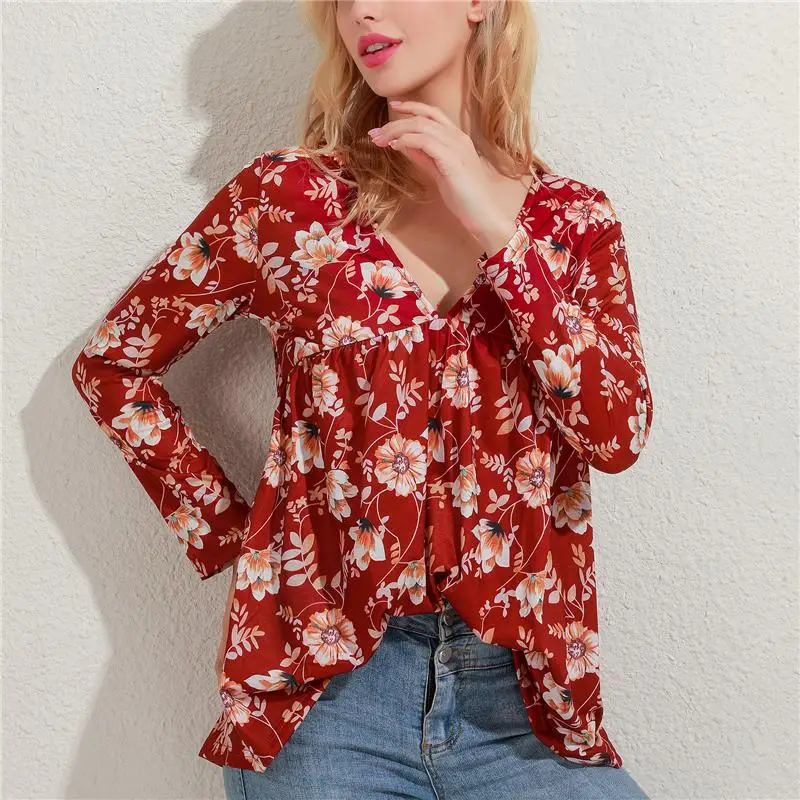 New 2020 Women Vintage V-neckr Floral Print Casual Tops Blouse Women Pleats Shirt Fashion Long Sleeve Shirt
New 2020 Women Vintage V-neckr Floral Print Casual Tops Blouse Women Pleats Shirt Fashion Long Sleeve Shirt