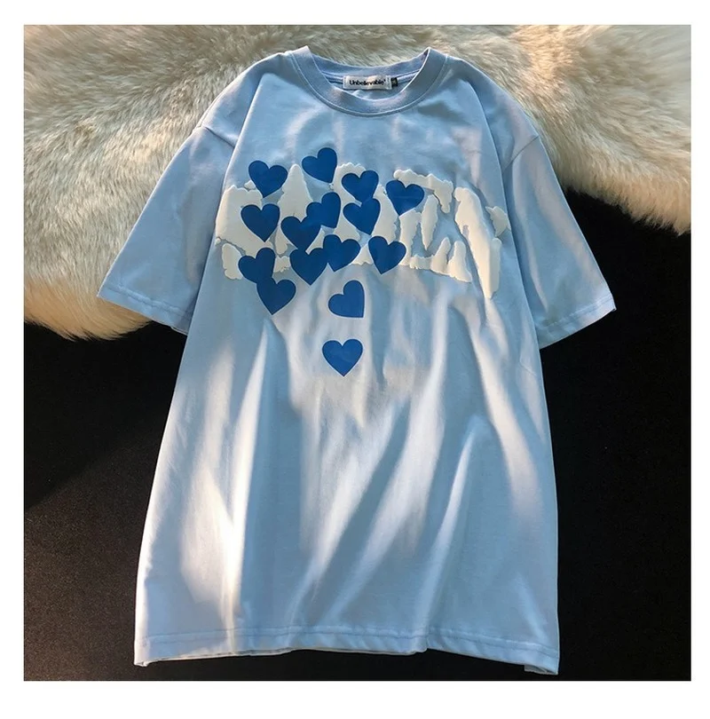 Sweet Love Heart O-Neck Tops Couple Clothing Summer Women Cute Purple Short Sleeve Loose Casual T-Shirts Lake Blue Kawaii Tees
Sweet Love Heart O-Neck Tops Couple Clothing Summer Women Cute Purple Short Sleeve Loose Casual T-Shirts Lake Blue Kawaii Tees