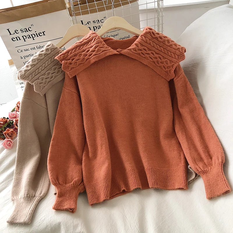 Autumn Winter New Chic Women Sweaters Korean Solid Preppy Style Turn-Down Collar Pullovers Puff Sleeve Knitwear Sueter Mujer
Autumn Winter New Chic Women Sweaters Korean Solid Preppy Style Turn-Down Collar Pullovers Puff Sleeve Knitwear Sueter Mujer