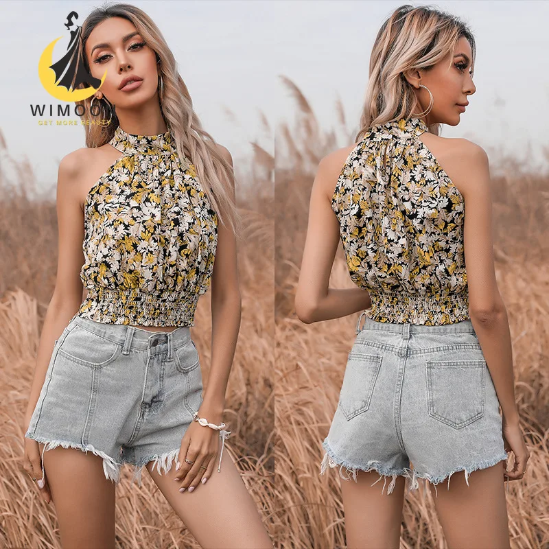2021 Summer New Strapless Round Neck Printed Slim Neck Vest Female Polyester Hanging Neck SHORT Tops Yellow Tank Top Women
2021 Summer New Strapless Round Neck Printed Slim Neck Vest Female Polyester Hanging Neck SHORT Tops Yellow Tank Top Women