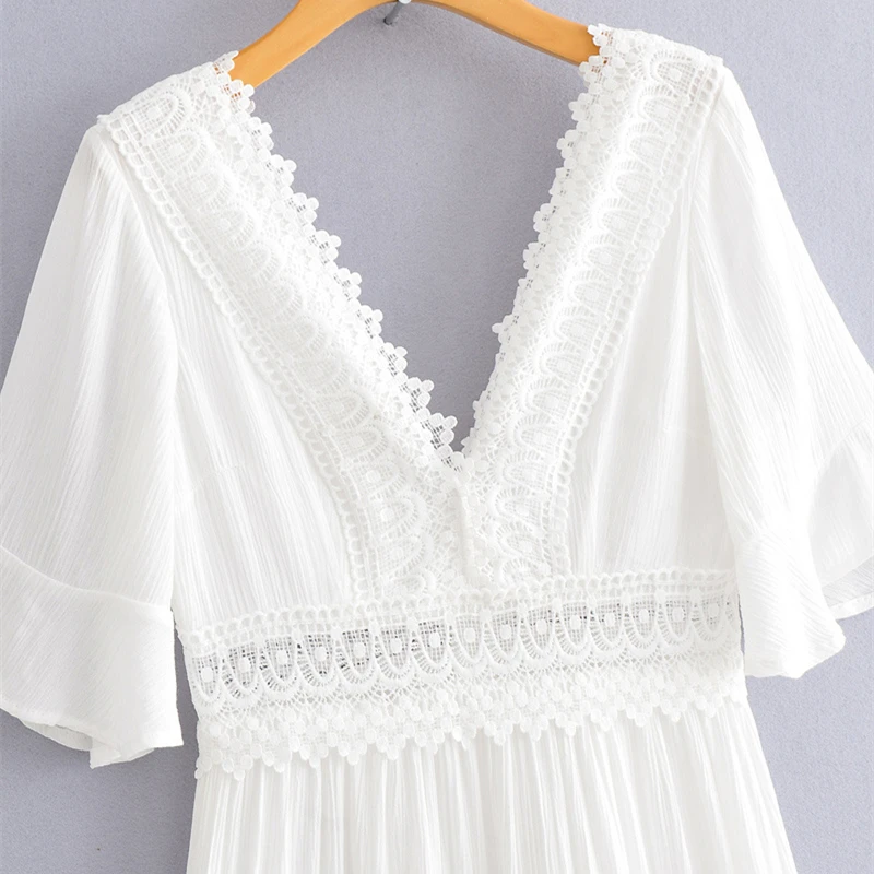 Women Fashion Lace Backless Dress Stylish Ruffle Sleeve Vacation Dress for Lades Female
Women Fashion Lace Backless Dress Stylish Ruffle Sleeve Vacation Dress for Lades Female