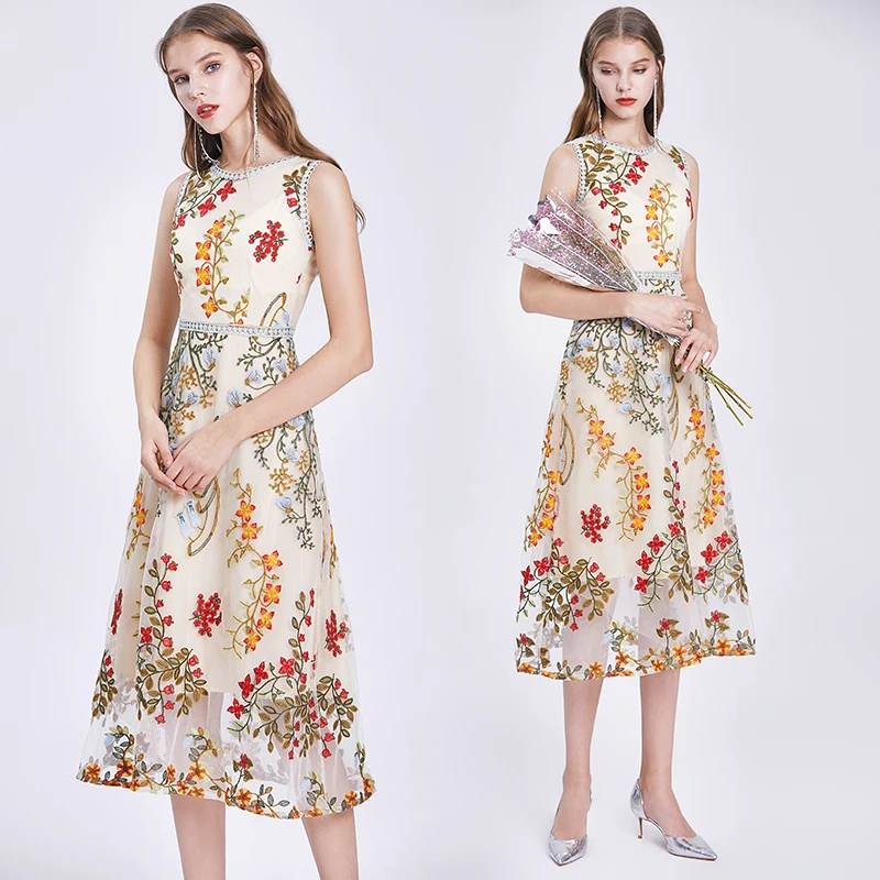 LIZI Mesh Dress Embroidery Flower Sleeveless Elegant Lace Summer Fashion Women Dress Vestidos Dames Jurken Robe Femme SG06201
LIZI Mesh Dress Embroidery Flower Sleeveless Elegant Lace Summer Fashion Women Dress Vestidos Dames Jurken Robe Femme SG06201