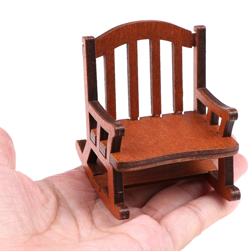 1Pcs Wooden Rocking Chair Seat Handicraft Rocker Dollhouse Miniature Outdoor Garden Furniture Toys | Игрушки и хобби