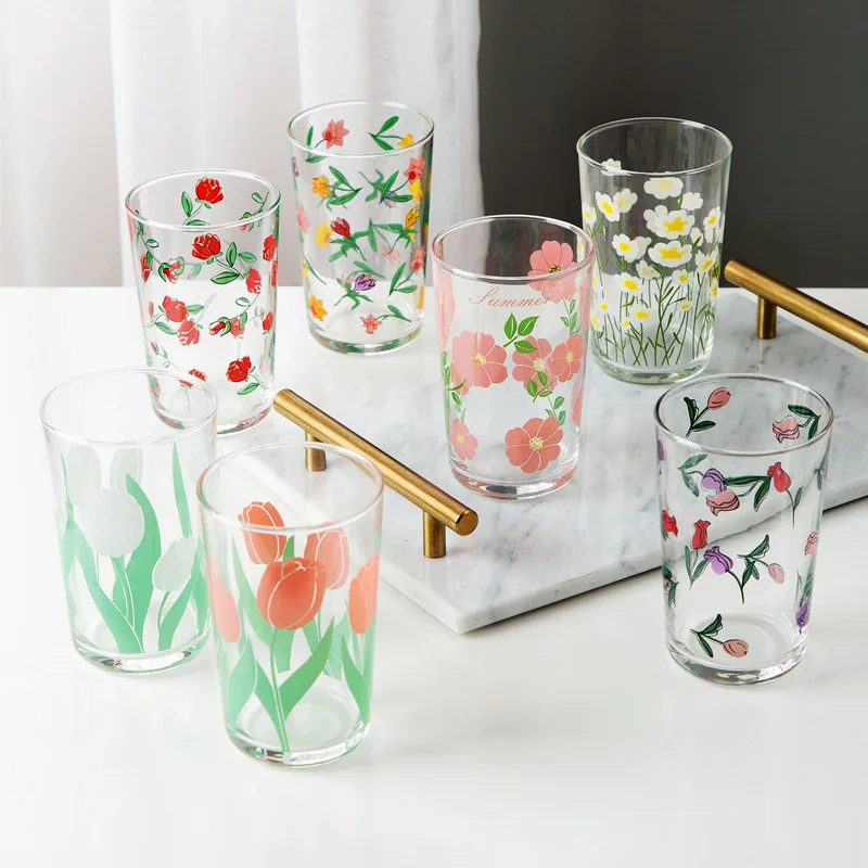 7 Flower Patterns Korean Tulip Daisy Wine Glass Juice Cup Printing Rose Cosmos Flower Creative Tumbler Drinking Set Gift 450ML
7 Flower Patterns Korean Tulip Daisy Wine Glass Juice Cup Printing Rose Cosmos Flower Creative Tumbler Drinking Set Gift 450ML