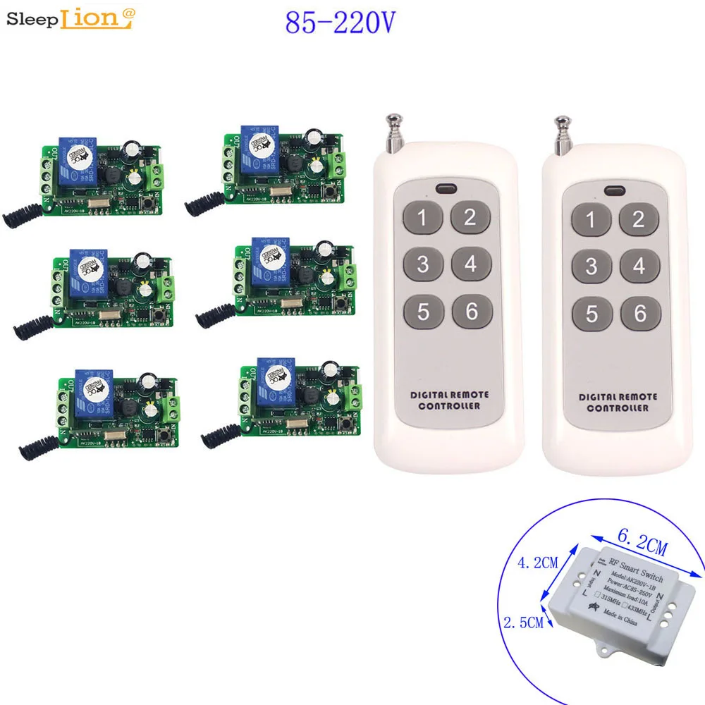 433MHz Wireless Remote Control Switch AC 110V 220V 85V-250V 6 Relay switch Receiver Module Family Universal Smart Light ON OFF
433MHz Wireless Remote Control Switch AC 110V 220V 85V-250V 6 Relay switch Receiver Module Family Universal Smart Light ON OFF