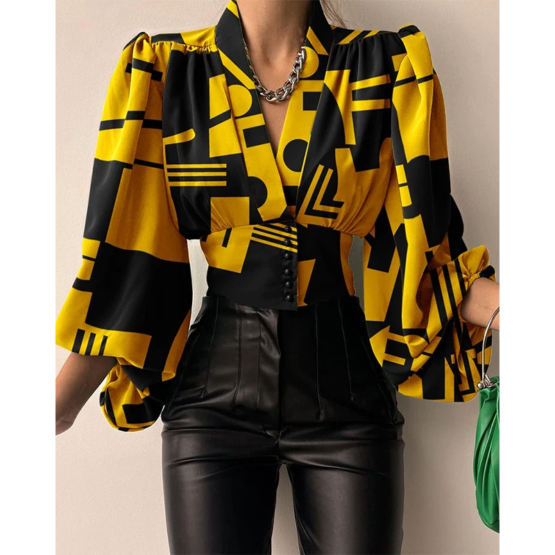 Fashion Lady Buttons Shirts Winter Long Lantern Sleeve Blouses Deep V-Neck Mujer Blusa Floral Print Sexy Women Sexy Shirts G3294
Fashion Lady Buttons Shirts Winter Long Lantern Sleeve Blouses Deep V-Neck Mujer Blusa Floral Print Sexy Women Sexy Shirts G3294