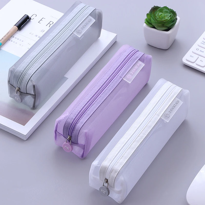 School Mesh Pencil Cases Kawaii Cute Solid Color Transparent Pencil Box School Student Pen Bag Supplies Lapis Stationery
School Mesh Pencil Cases Kawaii Cute Solid Color Transparent Pencil Box School Student Pen Bag Supplies Lapis Stationery