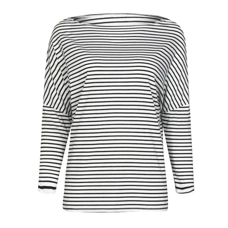 One Shoudler T Shirt Fashion Loose Striped Batwing Sleeve T-shirt Asymmetrical Cut Women's Personality Tops Tee | Женская одежда