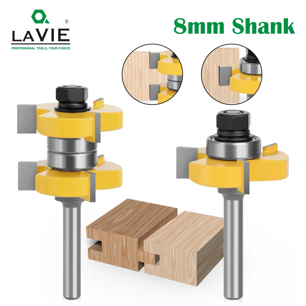 LAVIE 2pcs set 8mm Shank Tongue & Groove Router Bits Set Stock 1-1/2 Tenon Milling Cutter for Wood Woodworking Tools Bit | Инструменты