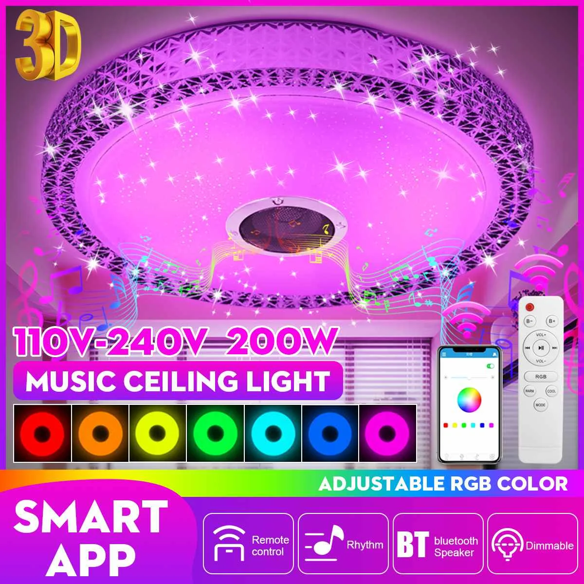 RGB светодиодный музыкальный потолочный светильник, 200 Вт, bluetooth динамик, лампа для дома, вечеринки, спальни, 170-265 в, дистанционное управление, ...
RGB светодиодный музыкальный потолочный светильник, 200 Вт, bluetooth динамик, лампа для дома, вечеринки, спальни, 170-265 в, дистанционное управление, ...