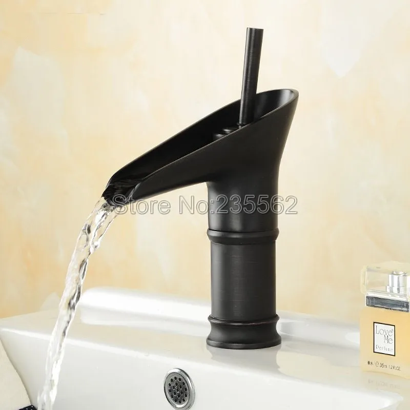 

Black Oil Rubbed Brass Single Lever Waterfall Bathroom Basin Faucet Deck Mounted Bathroom Sink Mixer Taps Lnf091