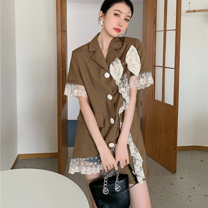 Женское платье-трапеция ZCSMLL, платье с коротким рукавом и кружевной юбкой по бокам, новое дизайнерское платье с бантом, лето 2021 
Женское платье-трапеция ZCSMLL, платье с коротким рукавом и кружевной юбкой по бокам, новое дизайнерское платье с бантом, лето 2021