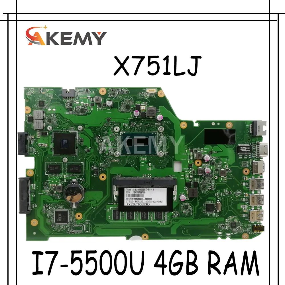 Akemy X751LJ Mainboard REV 2.3 For Asus R752LD X751LN X751LD X751LJ A751L Laptop motherboard I7-5500U 4GB RAM GT920M
Akemy X751LJ Mainboard REV 2.3 For Asus R752LD X751LN X751LD X751LJ A751L Laptop motherboard I7-5500U 4GB RAM GT920M