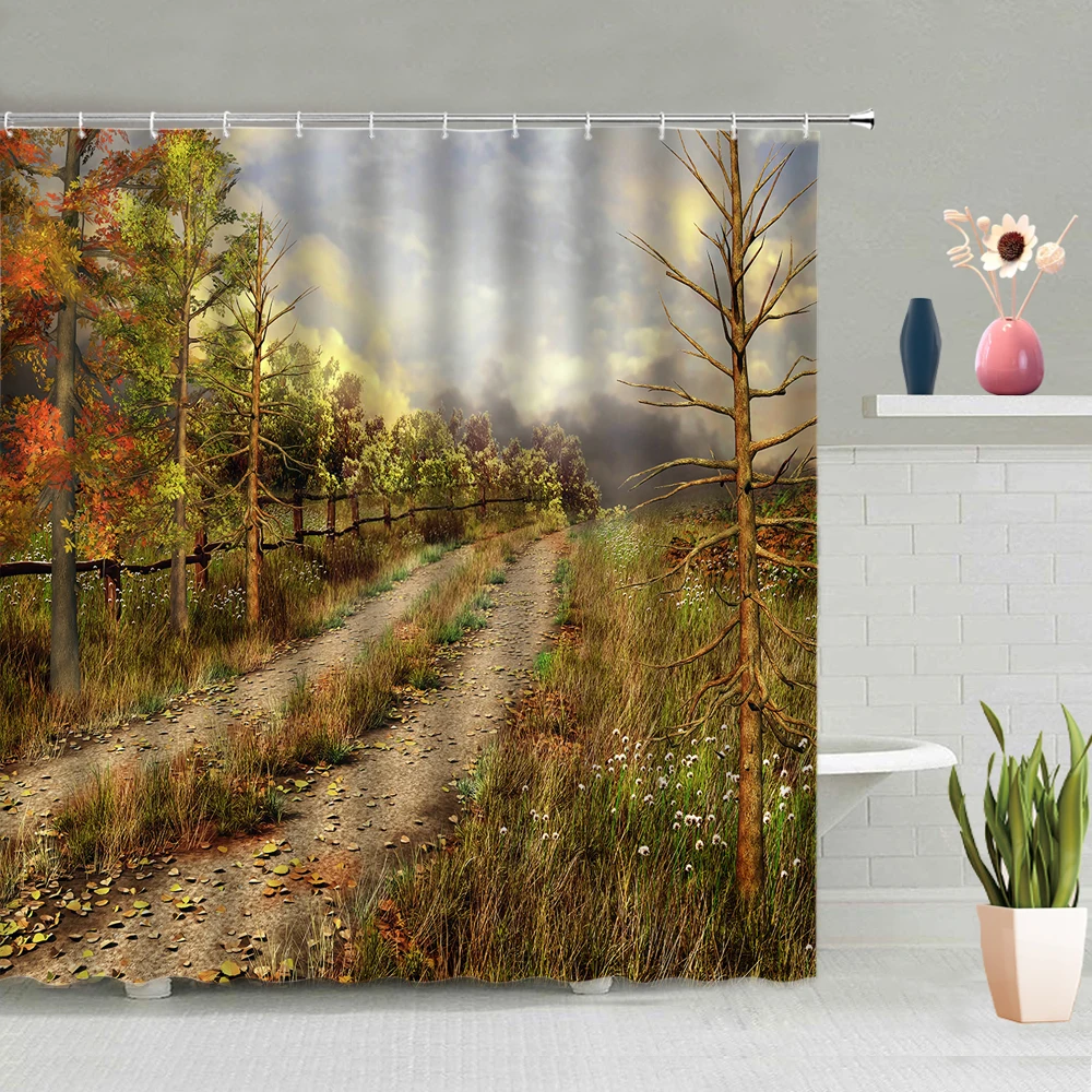 Bathroom Accessories Woods Stairs Wooden Bridge Path Landscape Painting Partition Screen Waterproof Polyester Fabric With Hooks
Bathroom Accessories Woods Stairs Wooden Bridge Path Landscape Painting Partition Screen Waterproof Polyester Fabric With Hooks