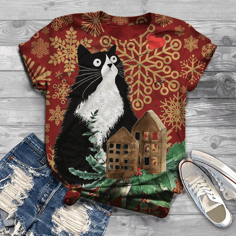 Summer new Harajuku European and American ladies T-shirt 3D printing cat cute top casual T-shirt
Summer new Harajuku European and American ladies T-shirt 3D printing cat cute top casual T-shirt