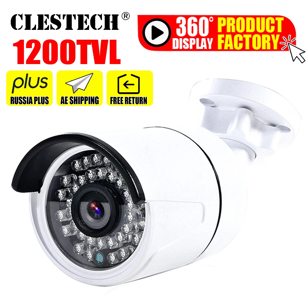

1200TVL Cmos Hd Cctv Camera in/Outdoor Waterproof ip66 IR-CUT 36Led Night Vision Video monitoring security vidicon have bracket