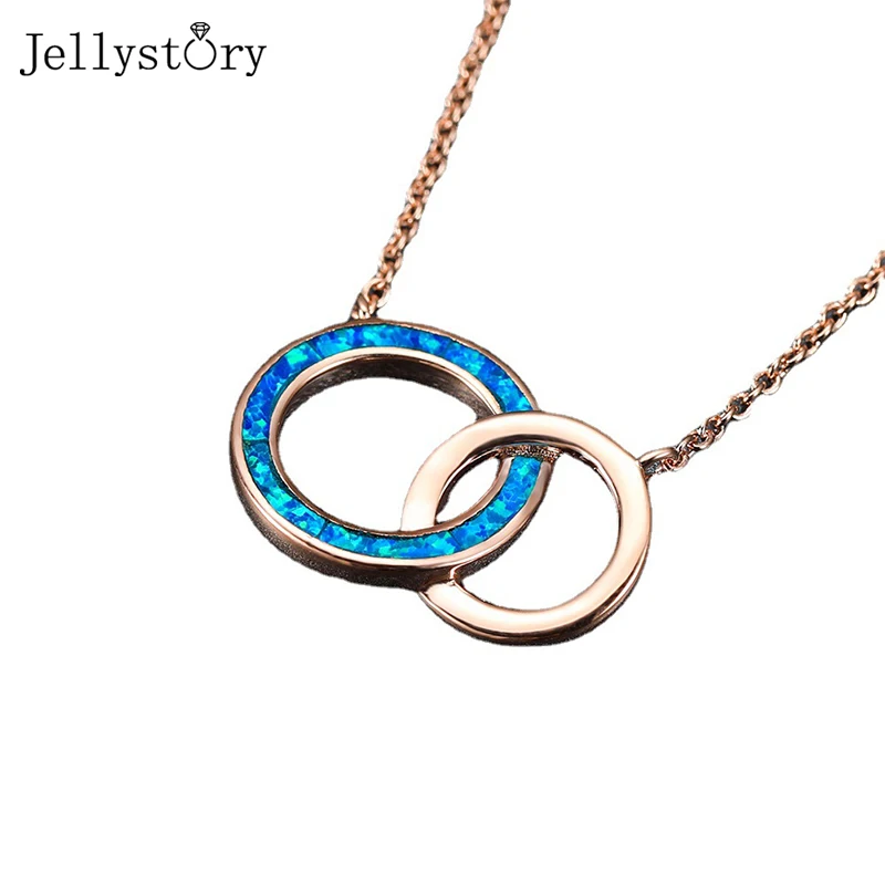 

Jellystory Blue Opal Necklaces For Women Real 925 Sterling Silver Simple Cross Circle Pendant Wedding Anniversary Fine Jewelry