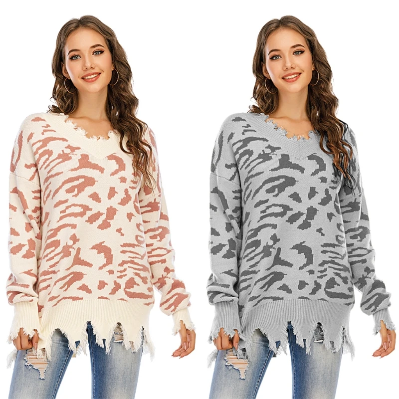 Women Long Sleeve Tassel Knitted Sweater Sexy V-Neck Leopard Pattern Loose Tops Autumn Winter Pullover Jumper Streetwear
Women Long Sleeve Tassel Knitted Sweater Sexy V-Neck Leopard Pattern Loose Tops Autumn Winter Pullover Jumper Streetwear