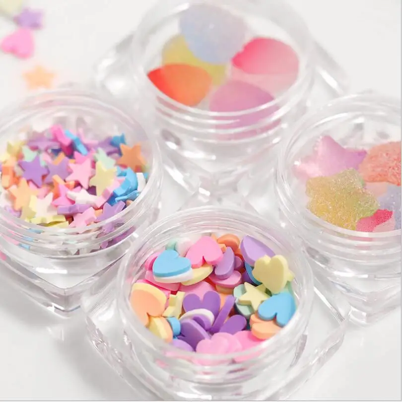 Nail Art Accessories Nail Decoration Mixed Color Soft Pottery Candy Heart Star Nail Decals Gradient Colorful Soft Fudge T1685
Nail Art Accessories Nail Decoration Mixed Color Soft Pottery Candy Heart Star Nail Decals Gradient Colorful Soft Fudge T1685