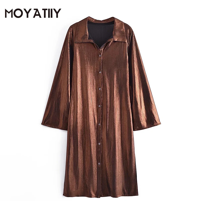 MOYATIIY Women 2022 Fashion Pleated Midi Dress Retro Soft Touch Caramel A-Line Dresses Wide Sleeve Female Vestidos
MOYATIIY Women 2022 Fashion Pleated Midi Dress Retro Soft Touch Caramel A-Line Dresses Wide Sleeve Female Vestidos