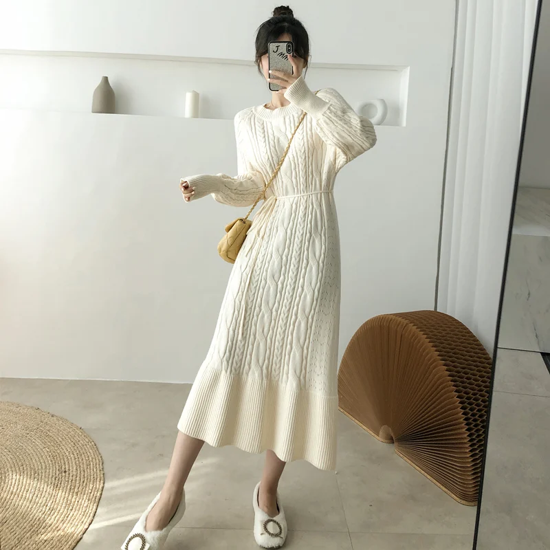 Women's Sweater Dress Knitted Lace Up Autumn Winter Chic Elegant Long Slim Thread Vestidos Casua Pullover Robe 
Women's Sweater Dress Knitted Lace Up Autumn Winter Chic Elegant Long Slim Thread Vestidos Casua Pullover Robe