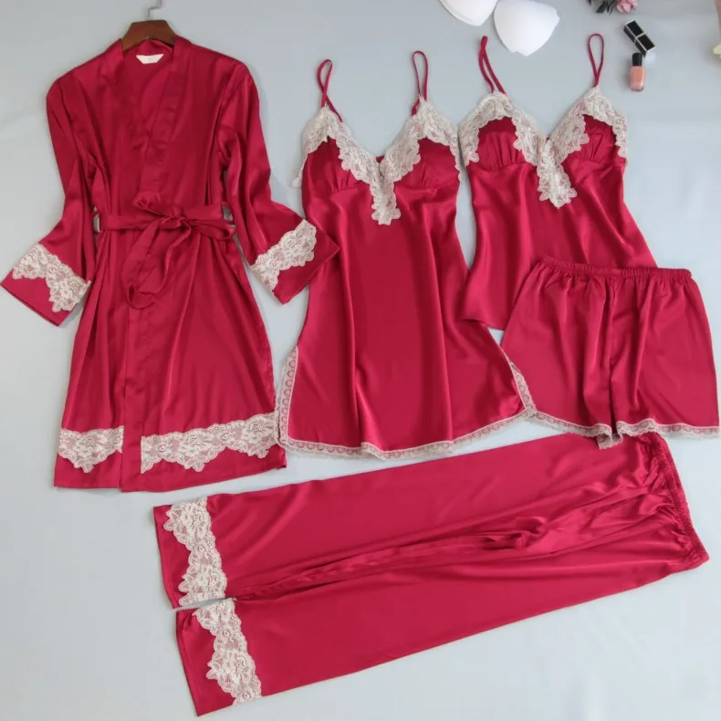 Fashion 5 PCS Pijamas Women Silky Sleepwear women's Lace Night Gown Sexy Female Robe Bathrobe Ladies Night Plus Size
Fashion 5 PCS Pijamas Women Silky Sleepwear women's Lace Night Gown Sexy Female Robe Bathrobe Ladies Night Plus Size