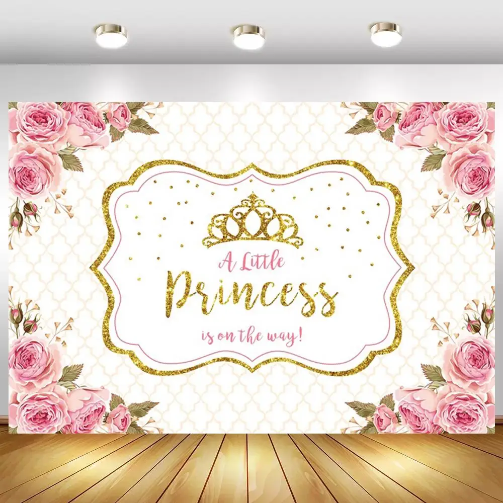 Golden Crown A Little Princess On The Way Photo Backgrounds Pink Rose Flowers Girl Birthday Cake Table Decor Backdrops Vinyl
Golden Crown A Little Princess On The Way Photo Backgrounds Pink Rose Flowers Girl Birthday Cake Table Decor Backdrops Vinyl