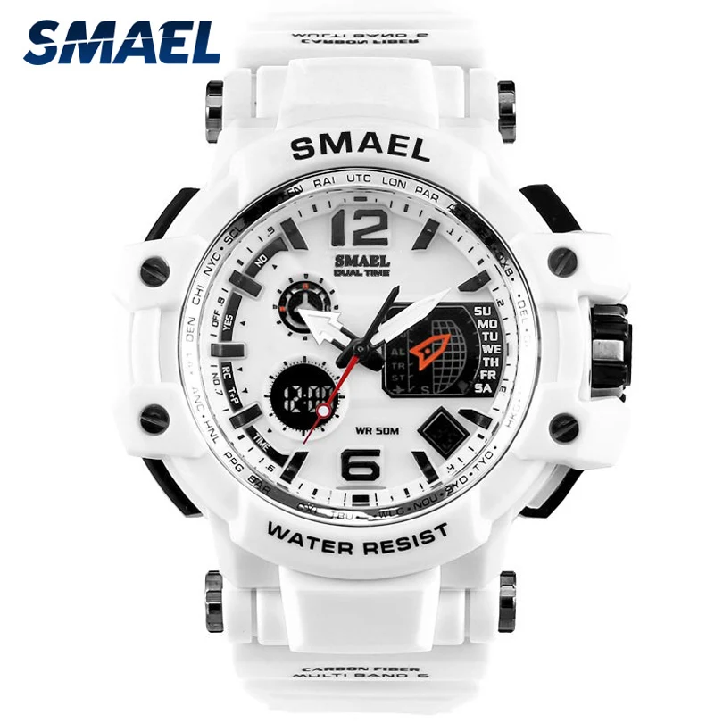 

SMAEL 1509 White 50M Waterproof Quartz Watches Men Sport Electronic LED Digital Military Wrist watch S Shock Relogios Masculino