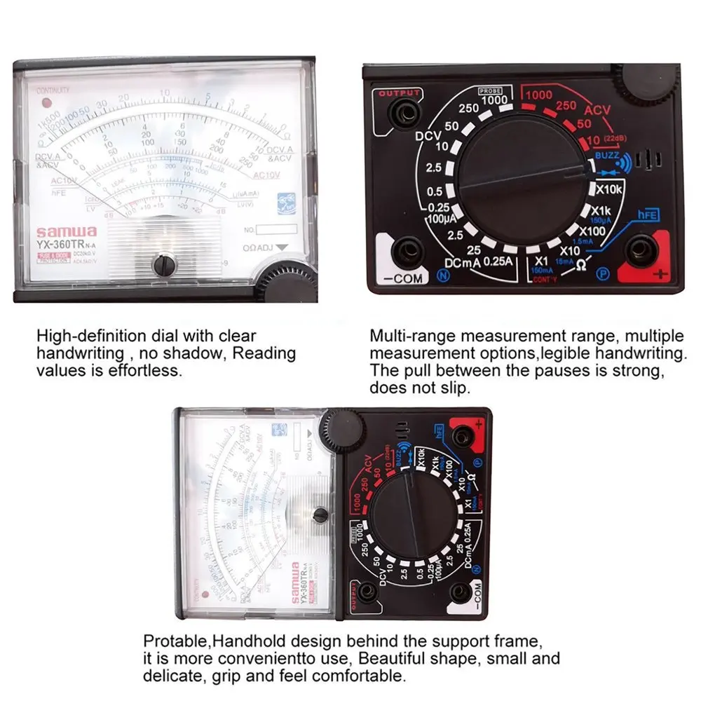 YX-360TRn аналоговый мультиметр пластик AC DC Вольт ток Ома тестирование Mutimeter электрическая указка многотестер измерительные инструменты
YX-360TRn аналоговый мультиметр пластик AC DC Вольт ток Ома тестирование Mutimeter электрическая указка многотестер измерительные инструменты