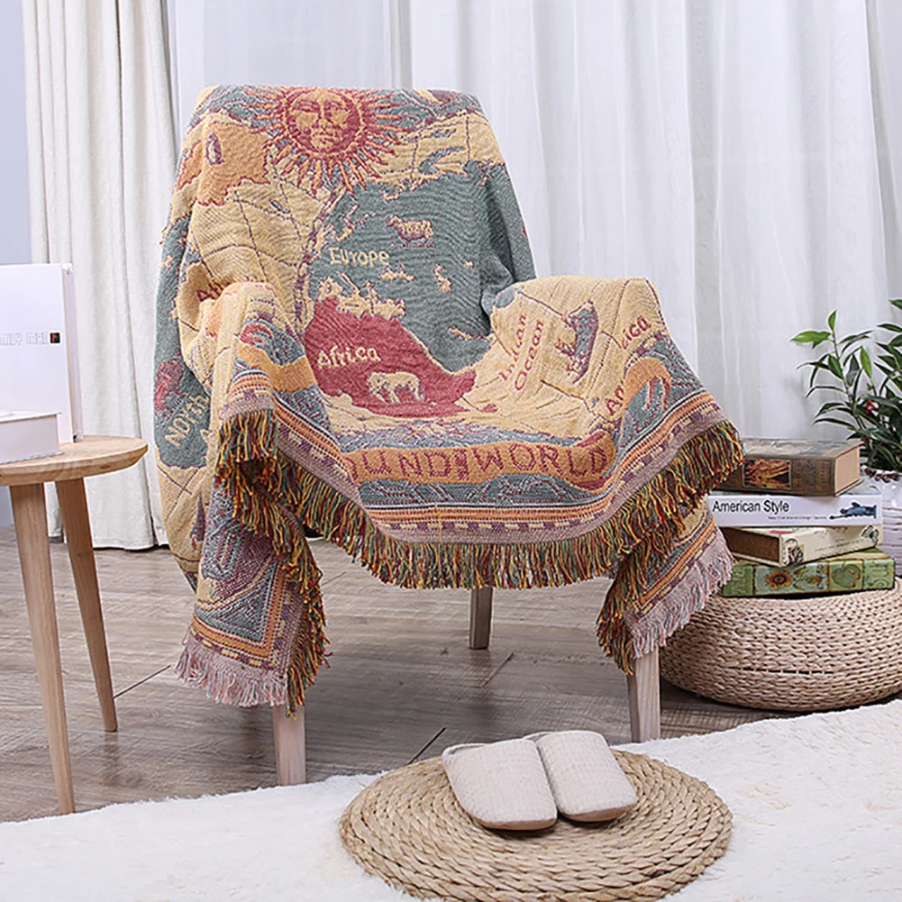 Одеяло для стула 130*180 см с картой мира дизайнерский мягкий хлопковый плед коврик
