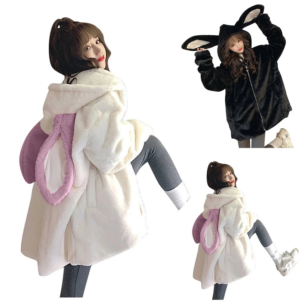 Loose Kawaii Rabbit Ears Hooded Zip Up Coats For Teen Girls White Plush Bunny Ear Hoodie Lolita Parka overcoat Winter
Loose Kawaii Rabbit Ears Hooded Zip Up Coats For Teen Girls White Plush Bunny Ear Hoodie Lolita Parka overcoat Winter