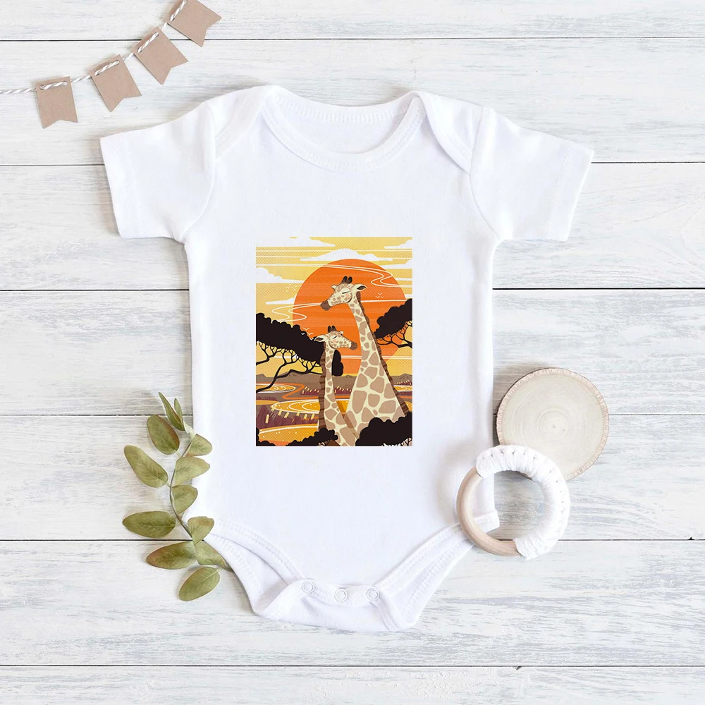 

Эстетическое модное летнее боди для новорожденных с принтом жирафа, удобное универсальное боди для мальчиков, комбинезоны для малышей