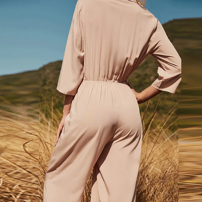 Women Summer Turn Down Collar Drawstring Jumpsuits Casual Fashion Mid Sleeve Spring Autumn Wide Leg Pant Solid Jumpsuit
Women Summer Turn Down Collar Drawstring Jumpsuits Casual Fashion Mid Sleeve Spring Autumn Wide Leg Pant Solid Jumpsuit