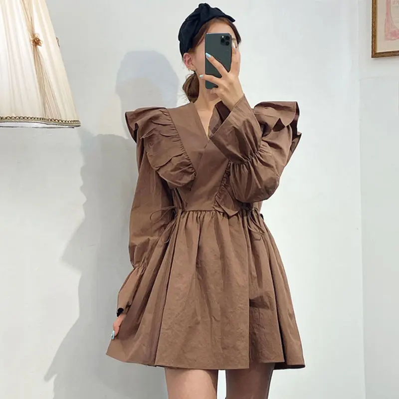 Korean Fashion Women Ruffles Mini Dress Elegant Long Sleeves V Neck Solid Girls Chic Autumn Spring Casual Woman Dresses Vestidos
Korean Fashion Women Ruffles Mini Dress Elegant Long Sleeves V Neck Solid Girls Chic Autumn Spring Casual Woman Dresses Vestidos