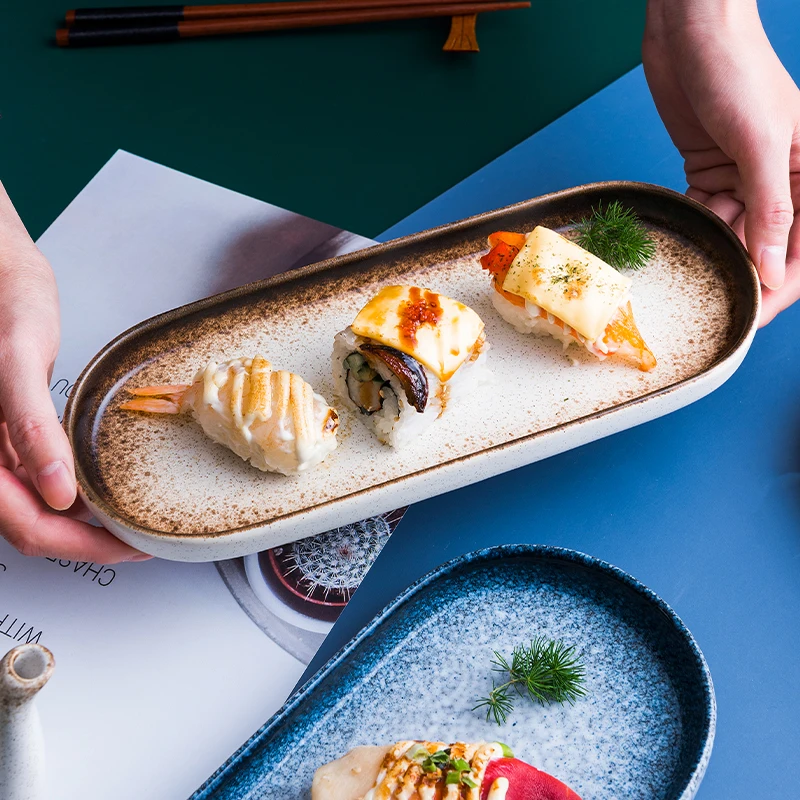 

Креативный керамический поднос для суши LingAo, прямоугольная японская тарелка, бытовые столовые приборы, тарелка с японской рыбой