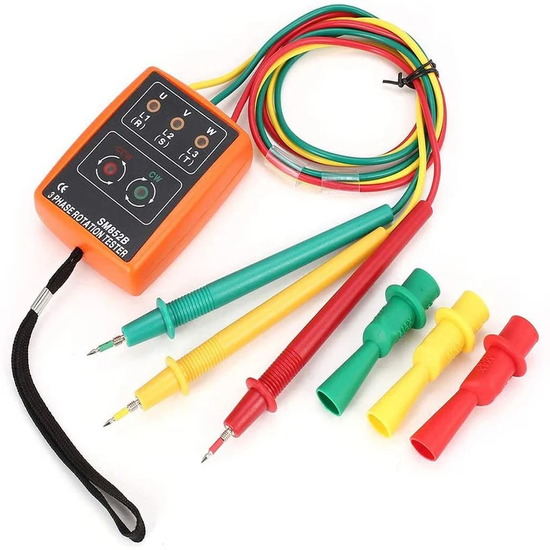 

SM852B Phase Sequence Presence Rotation Tester Indicator Detector Meter With LED And Buzzer 60V~600V (3 Phase AC)