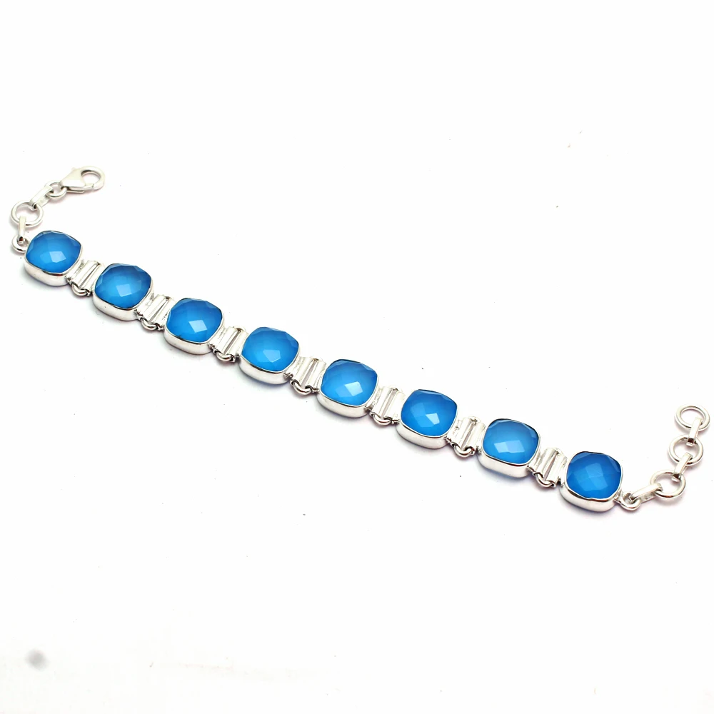 Genuine Carved Blue Chalcedony Bracelet 925 Sterling Silver, Women Fine Jewelry Gift, 2SBR0202
Genuine Carved Blue Chalcedony Bracelet 925 Sterling Silver, Women Fine Jewelry Gift, 2SBR0202